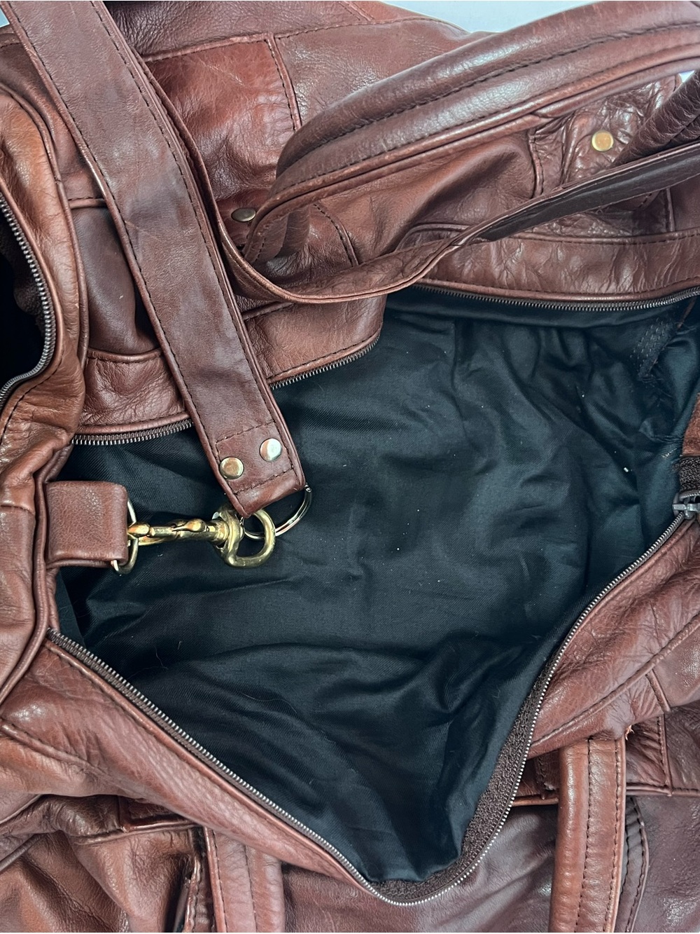 Vintage Carroll Leather Patchwork Duffle Bag Brown Top Grain Leather Weekender - Picture 5 of 13